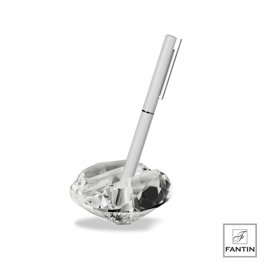 Portapenna da Scrivania Diamante in Cristallo Fantin Argenti con Penna Bianca