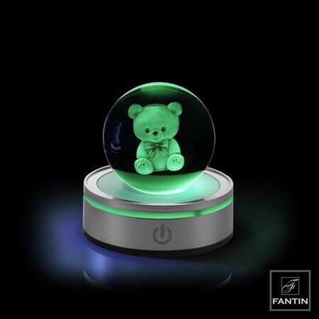 Fantin Argenti - Sfera in Cristallo con Orsetto 3D, Base Argento e Luce LED RGB