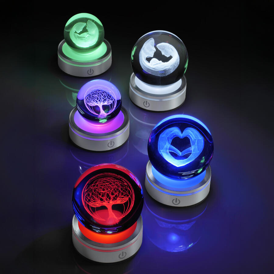 Fantin Argenti - Sfera in Cristallo con Orsetto 3D, Base Argento e Luce LED RGB