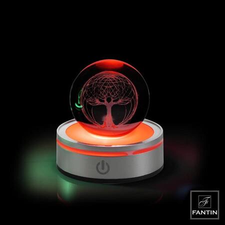 Fantin Argenti - Sfera in Cristallo con Albero della Vita 3D, Base Argento e LED RGB