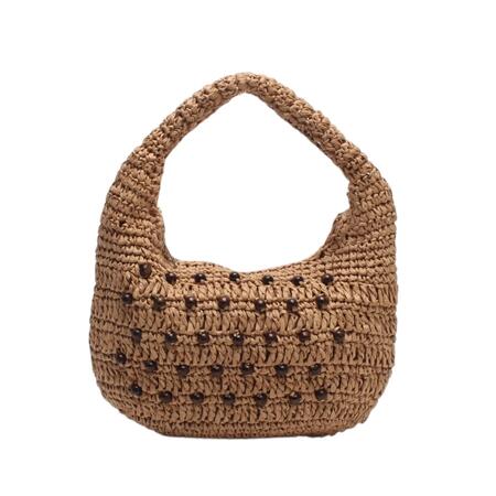 Borsa a spalla, classica, effetto paglia, perle multiple