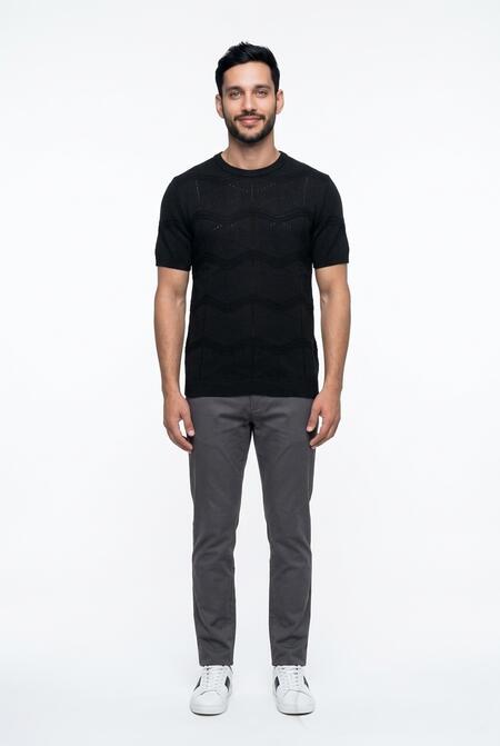 Over-d T-shirt in Maglia Strutturata Nero