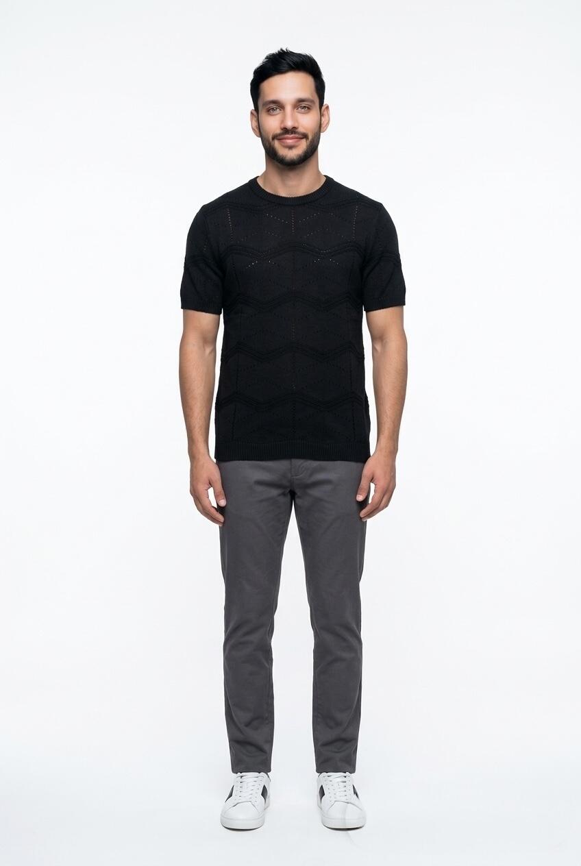 Over-d T-shirt in Maglia Strutturata Nero