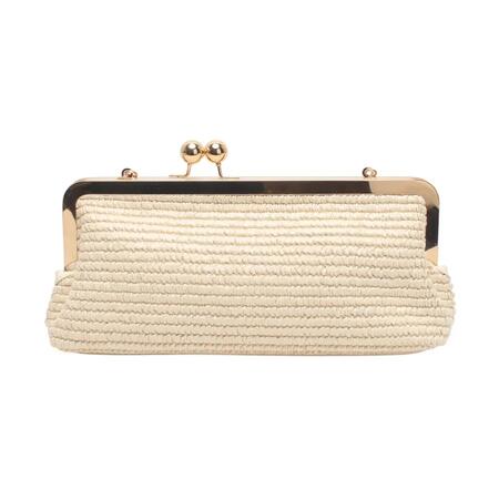 Borsa pochette con tracolla a catena, clic clac, paglia BEIGE
