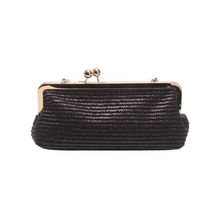 Borsa pochette con tracolla a catena, clic clac, paglia NERA