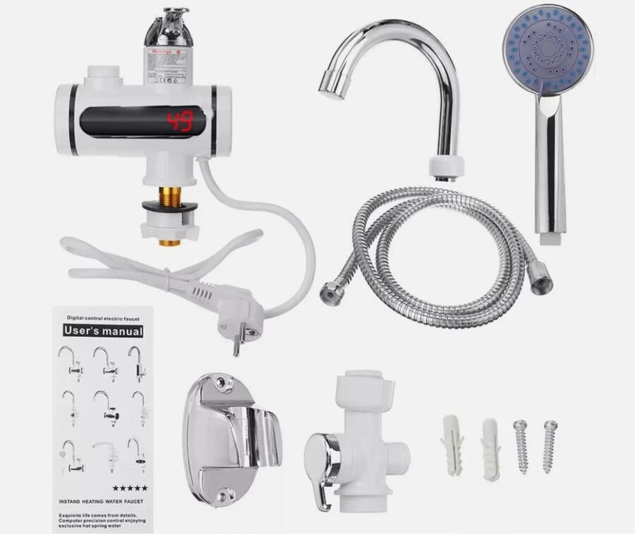 Rubinetto Doccetta Miscelatore Elettrico Caldaia 3000W Riscaldatore Acqua Calda