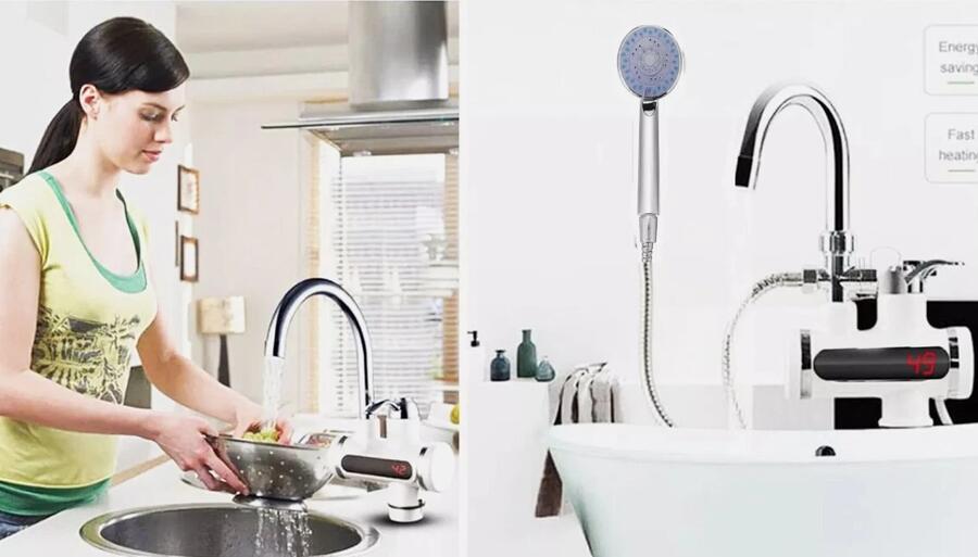 Rubinetto Doccetta Miscelatore Elettrico Caldaia 3000W Riscaldatore Acqua Calda