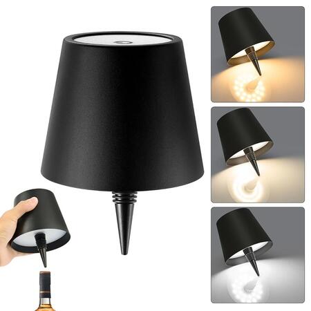 LAMPADA NERO LED TOUCH BOTTIGLIA TAPPO TAVOLO RICARICABILE USB C DIMMERABILE 