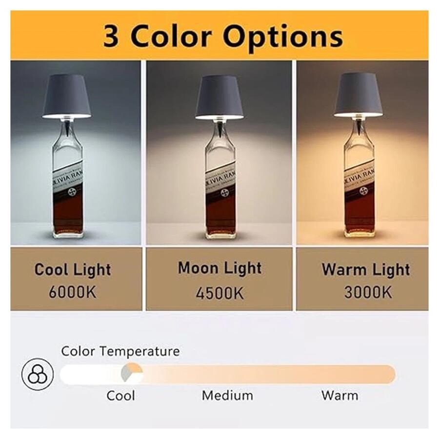 LAMPADA NERO LED TOUCH BOTTIGLIA TAPPO TAVOLO RICARICABILE USB C DIMMERABILE 