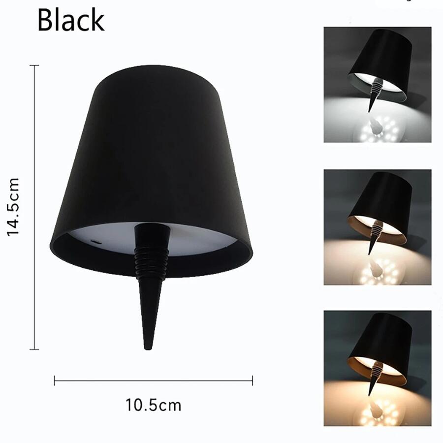 LAMPADA NERO LED TOUCH BOTTIGLIA TAPPO TAVOLO RICARICABILE USB C DIMMERABILE 