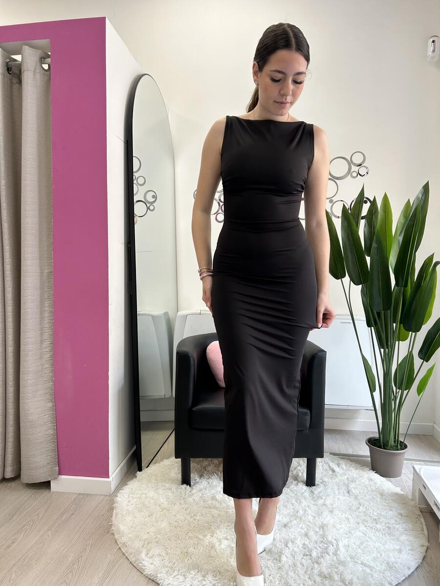 NOVITÀ Abito lungo scollo tondo sulla schiena