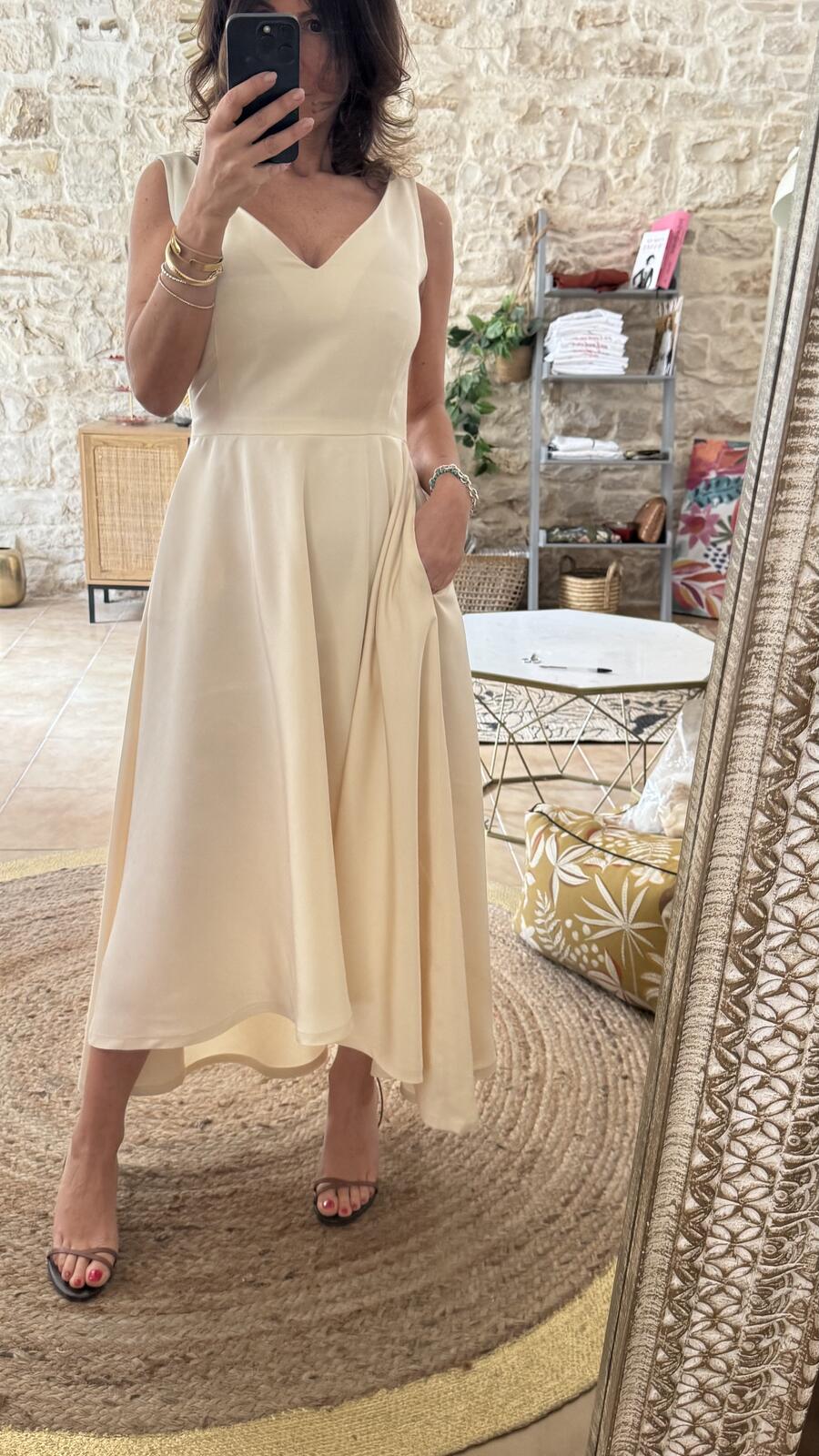 Abito Sofia in seta e lino – bianco avorio