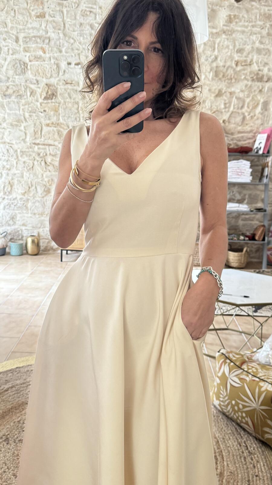 Abito Sofia in seta e lino – bianco avorio