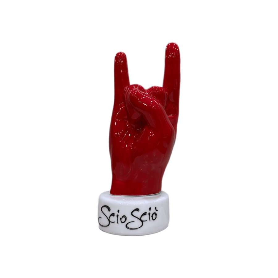Sharon Italia - Mano Scaramantica con "Scio Sciò" in Porcellana Rossa e Bianca - Ø8xH21 cm