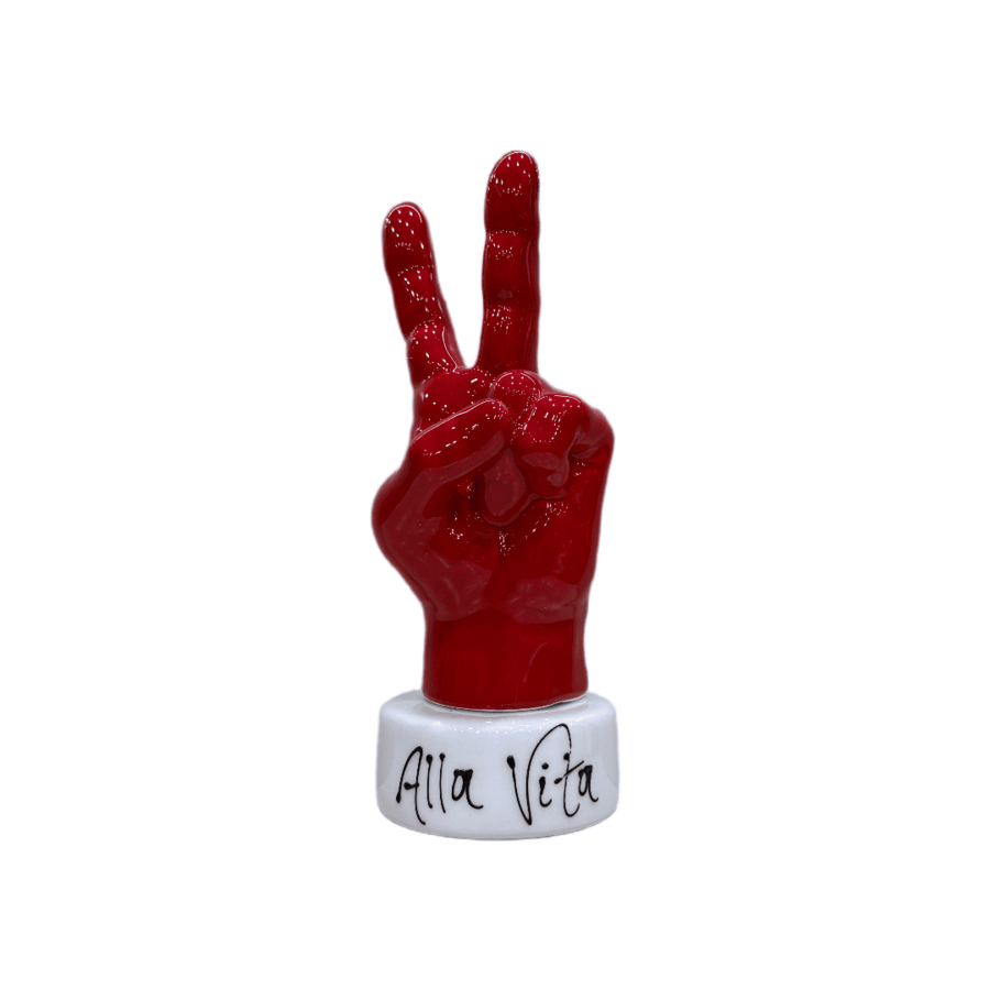 Sharon Italia - Mano Vittoria "Alla Vita" in Porcellana Rossa e Base Bianca - Ø8xH22,5 cm
