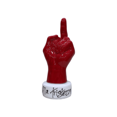 Sharon Italia - Mano Rossa "Alla Tristezza" in Porcellana con Base Bianca - Ø8xH22 cm