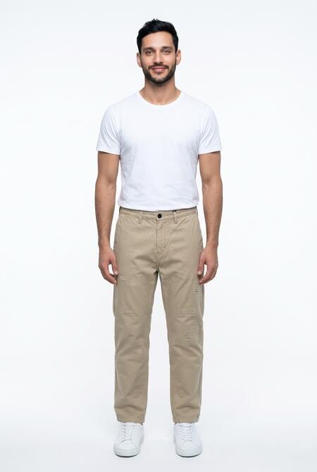 Telamira Pantalone Wide Leg Strappi Beige