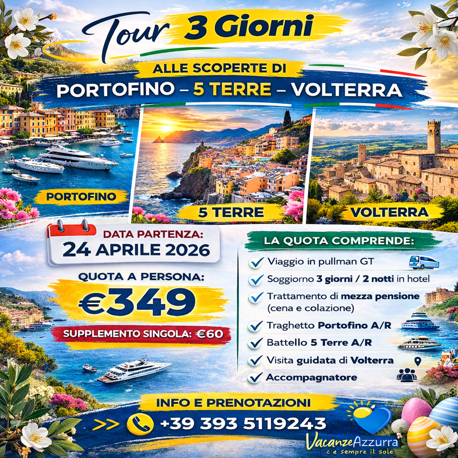 24 APRILE 2026 5 TERRE, PORTOFINO E VOLTERRA