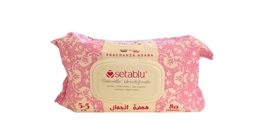 SETABLU SALVIETTE UMIDIFICATE 5.5 PH DA 80 SALVIETTE (Fraganza araba)
 [Quantità minima è di 24 pezzi]