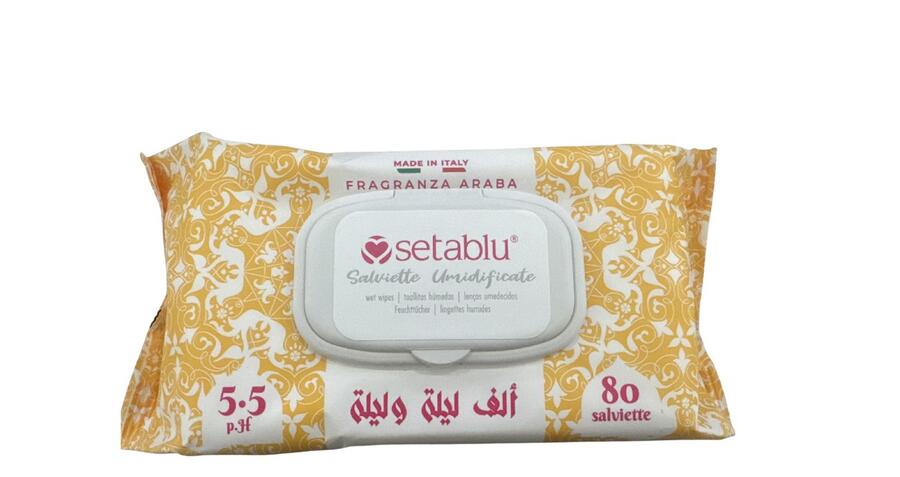 SETABLU SALVIETTE UMIDIFICATE 5.5 PH DA 80 SALVIETTE (Fraganza araba)
 [Quantità minima è di 24 pezzi]