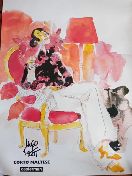Poster Originale Corto Maltese 1997 Donna Acquerello - Hugo Pratt - 50 x 70
