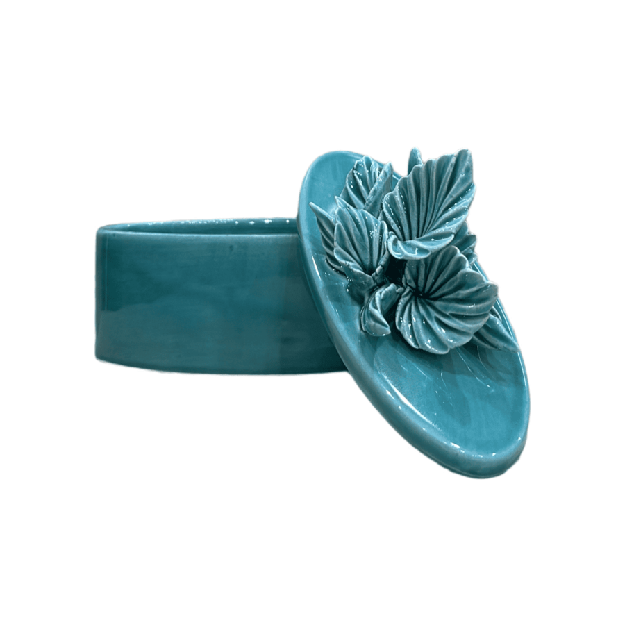 Sharon Italia - Scatola Ovale Collezione Monè in Porcellana Ottanio - 15x6xH14 cm