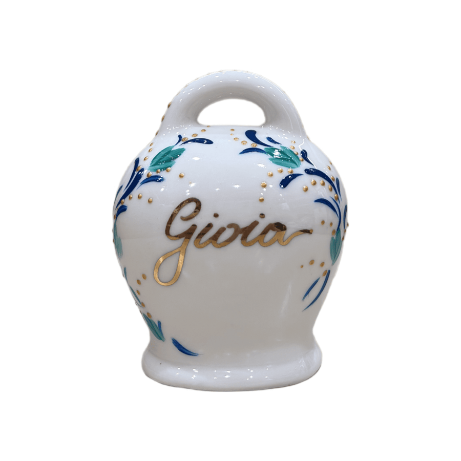 Sharon Italia - Campana in Porcellana Artistica con Scritta "Gioia" in Oro - 9,5xH12 cm