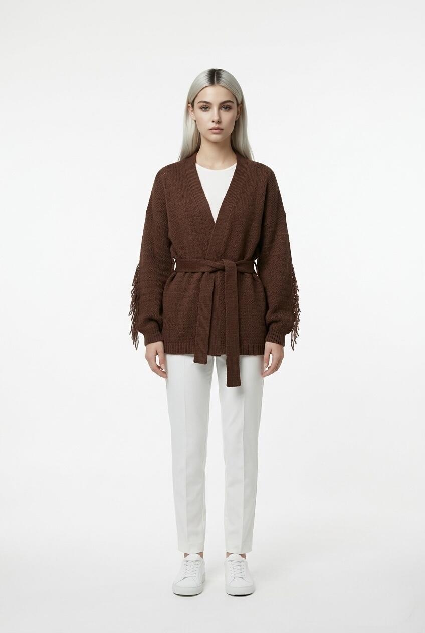Two Way Cardigan Frange Caffè