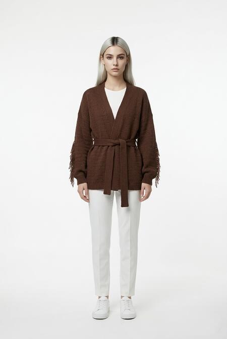 Two Way Cardigan Frange Caffè