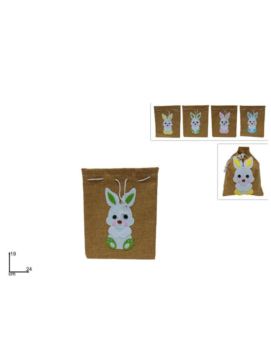 SACCHETTO JUTA CON CONIGLIO cm 19x24
 [Confezione da 12 pezzi]