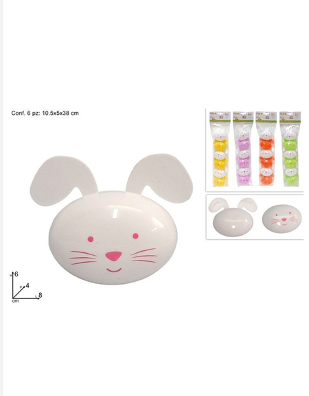 UOVA VISO CONIGLIO DA 6 cm CONF.DA 6 PEZZI
 [Expo da 12 conf.da 6 pezzi]