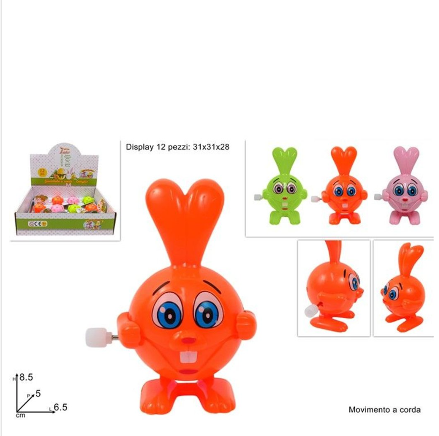CONIGLIO CON MOVIMENTO A CORDA COLORI ASS.
 [Conf.da 12 pezzi]
