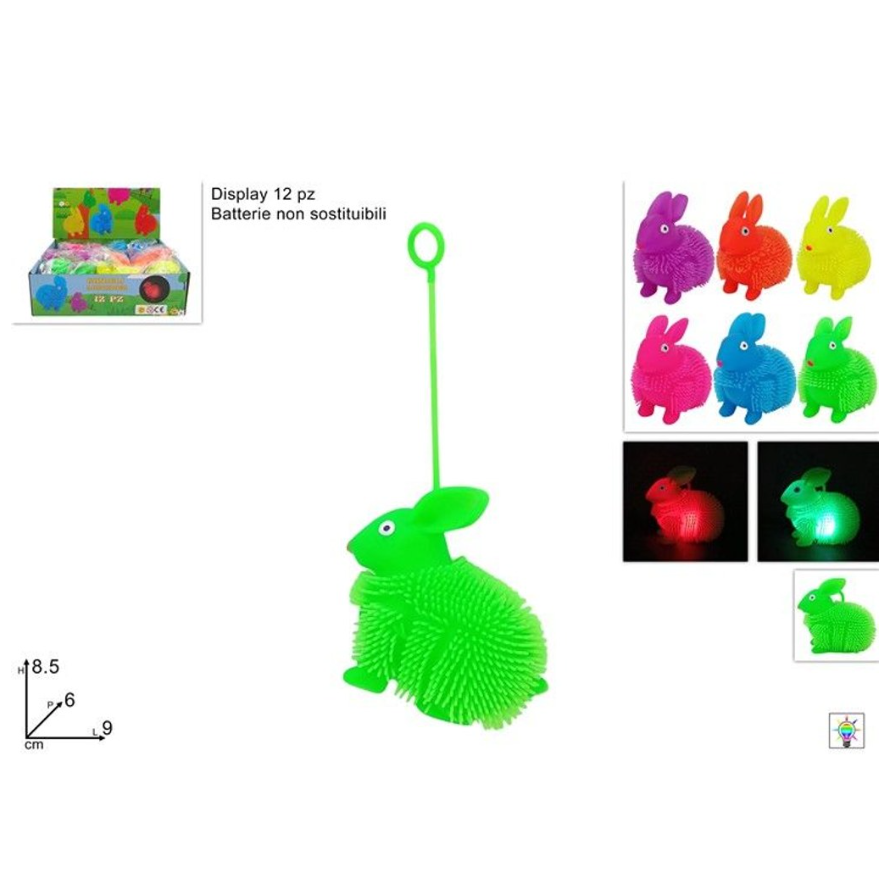 CONIGLIO IN GOMMA CON LUCE 6 COLORI ASS.
 [Conf.da 12 pezzi]