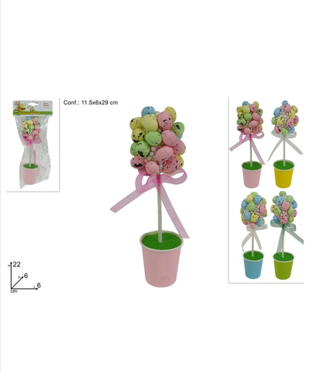 ALBERELLO DA 22 cm CON UOVA COLORATE 4 COLORI ASS.
 [Conf.da 12 pezzi]