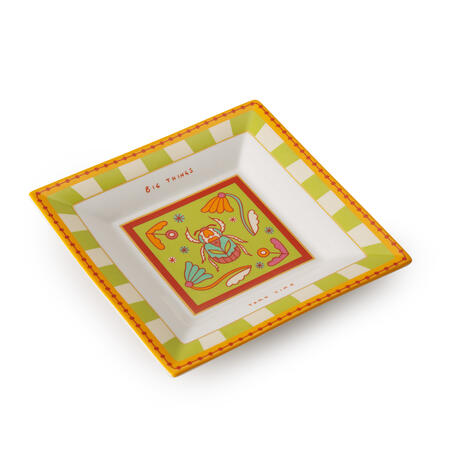 Henriette - Vuotatasche Quadrato "Scarabeo" in Porcellana con Scritte "Big Things Take Time" - 18x18 cm