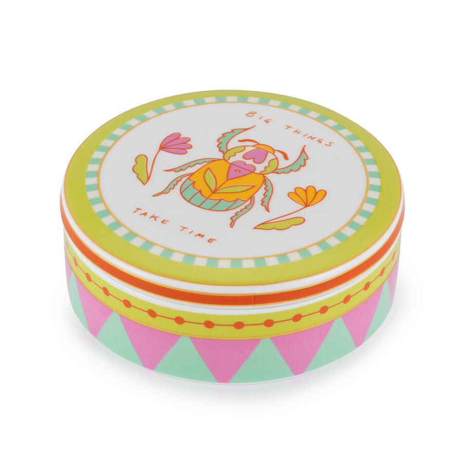 Henriette - Scatola Rotonda Portagioie "Scarabeo" in Porcellana Pop - Ø12xH4 cm