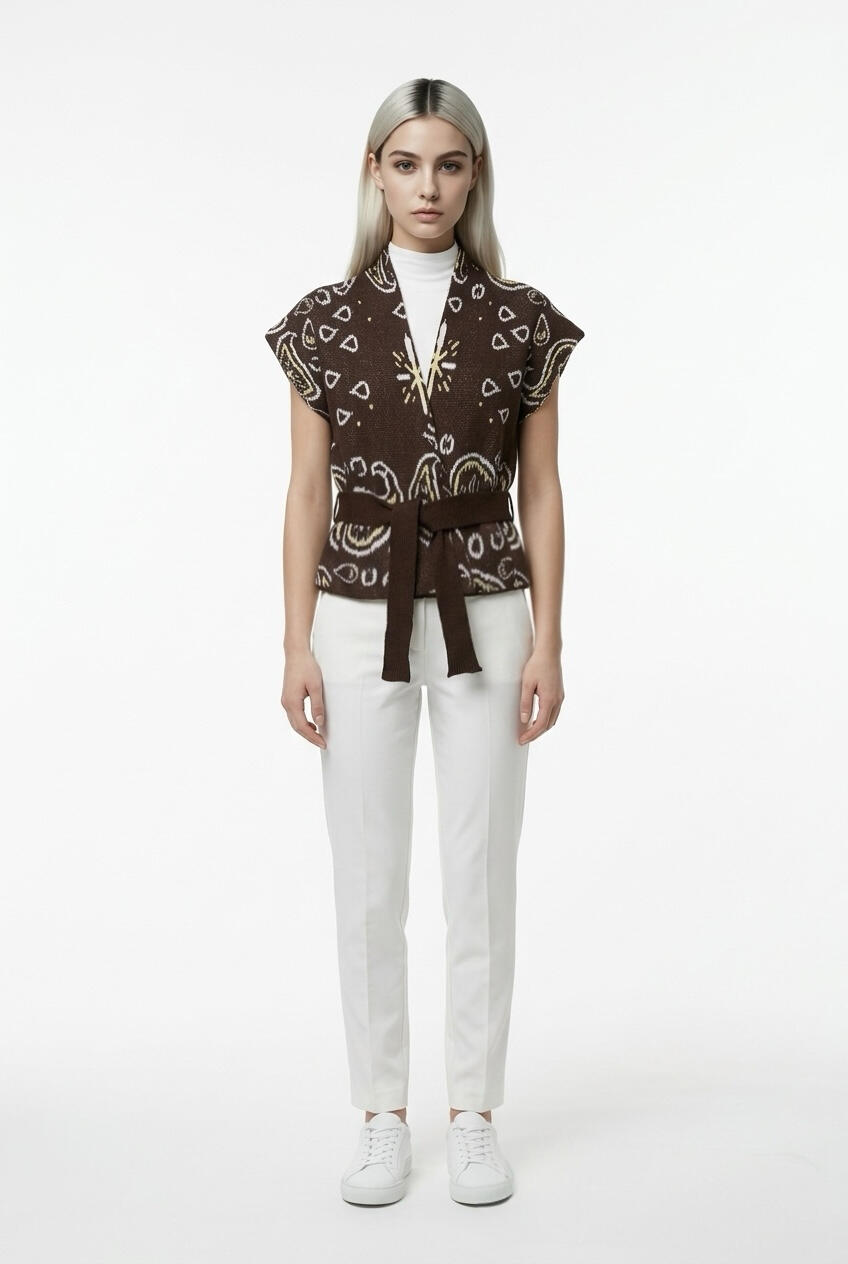 Two Way Cardigan Fantasia Con Cintura Caffè