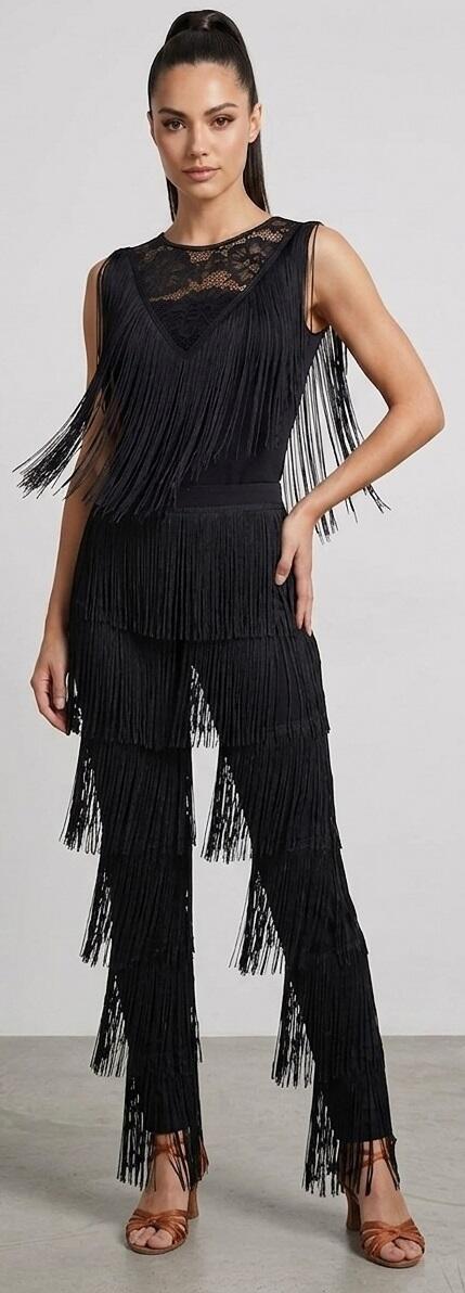 Pantaloni in tessuto tecnico con frange 1-0034