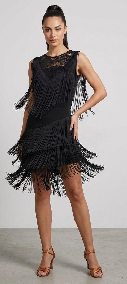 U433 Elastic Lace and Fringed Tank Top