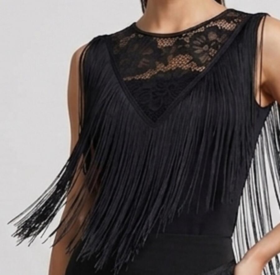 U433 Elastic Lace and Fringed Tank Top
