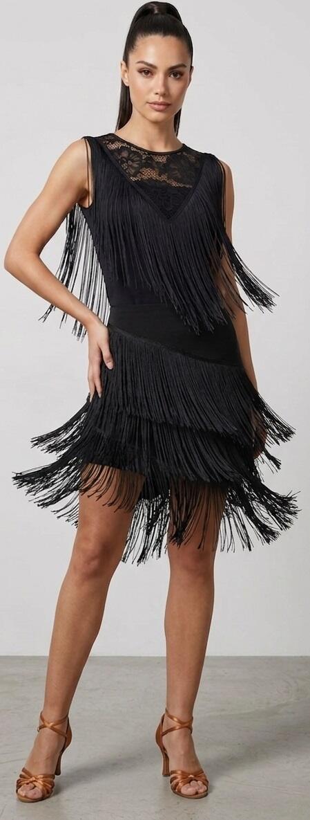 U433 Elastic Lace and Fringed Tank Top