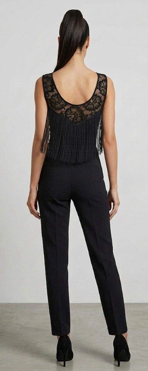 U433 Elastic Lace and Fringed Tank Top