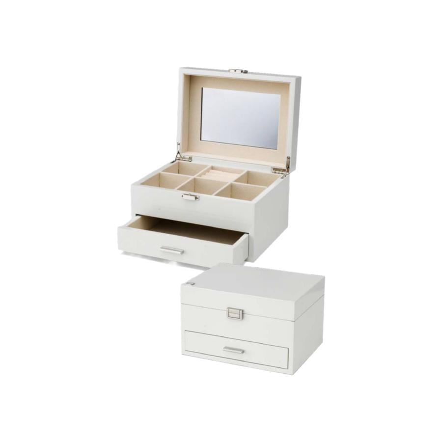 Fantin Argenti - Portagioie Moderno Bianco con Specchio e Cassetto - 22x17x13,5 cm