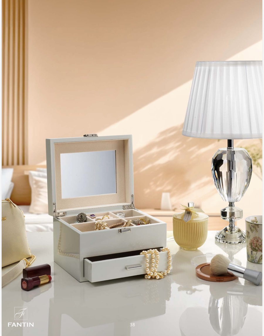 Fantin Argenti - Portagioie Moderno Bianco con Specchio e Cassetto - 22x17x13,5 cm