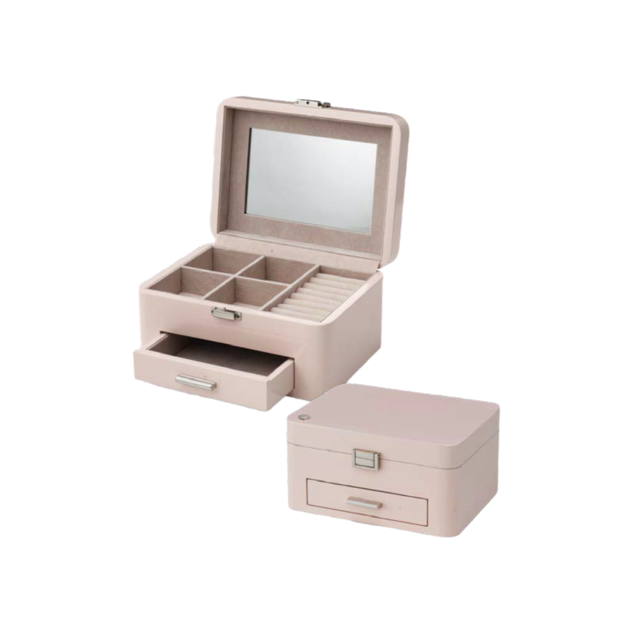 Fantin Argenti - Portagioie Moderno Rosa Pastello con Specchio e Cassetto - 20x15x10 cm