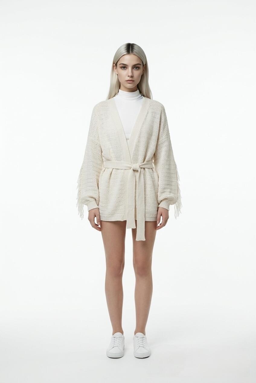 Two Way Cardigan Frange Burro