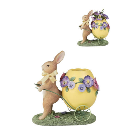 Goodwill - Vaso Decorativo "Pansy Bunny" Coniglietto con Carretto Uovo e Viole - H 24 cm