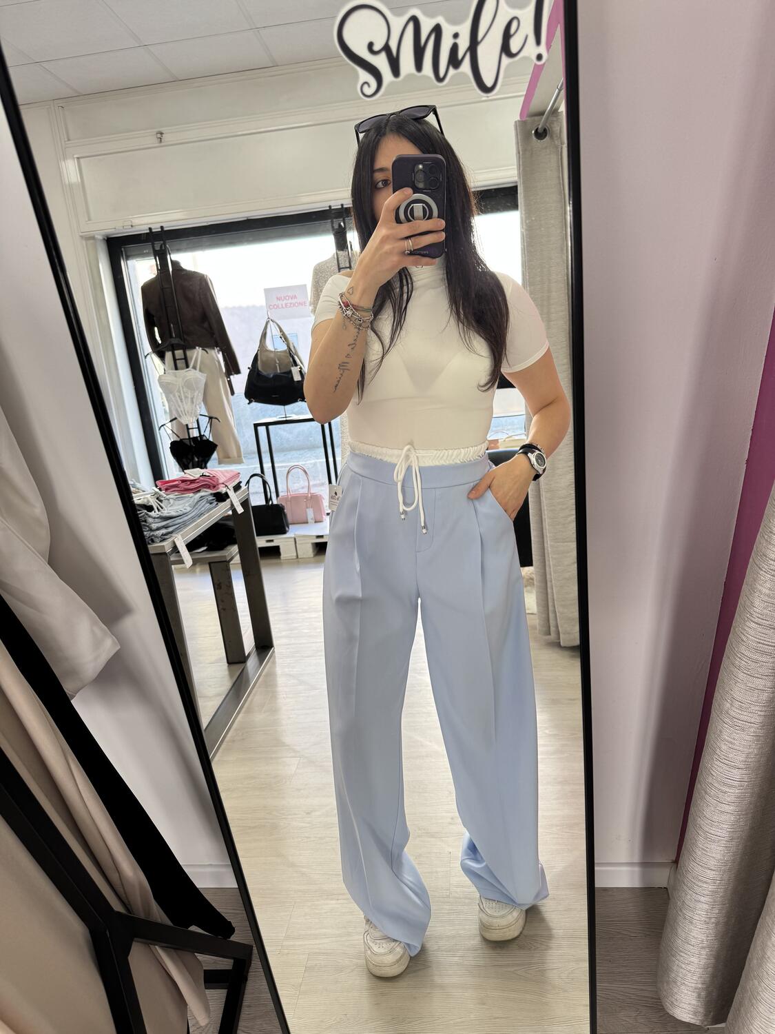 NOVITÀ Panta palazzo con elastico bianco