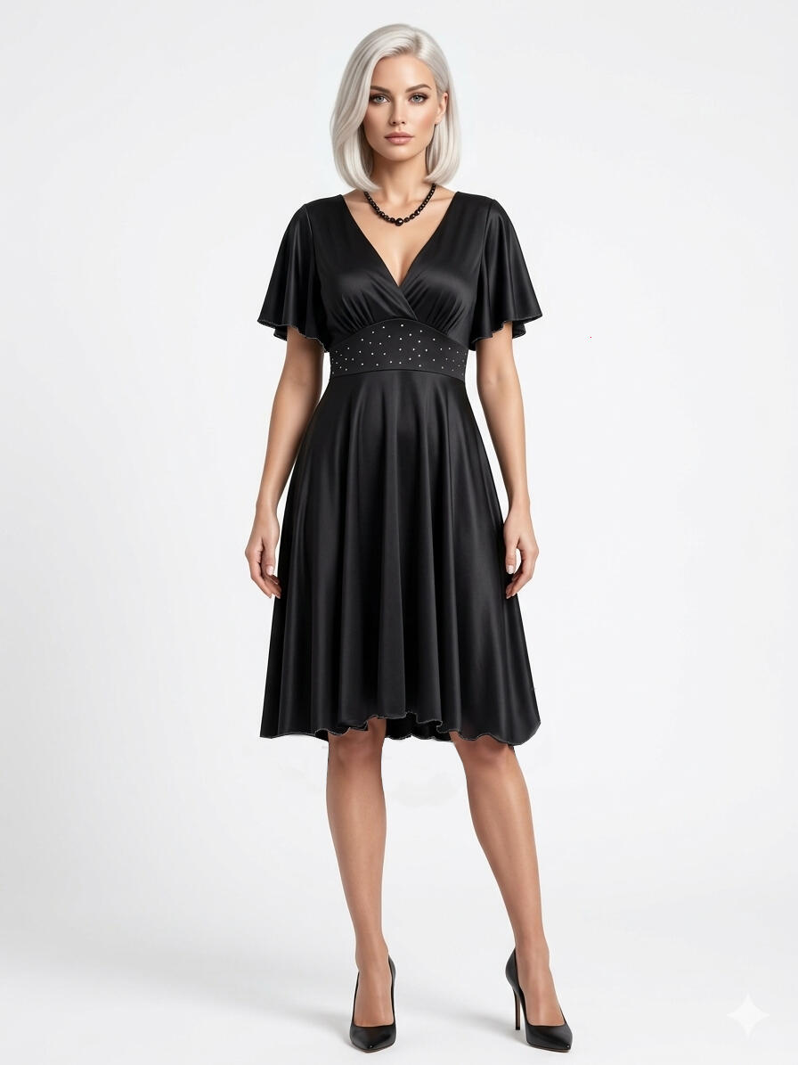 ABITO A RUOTA IN MAGLINA ELASTICA CON MANICHE E STRASS IN VITA 4-0055