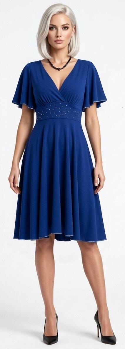 Abito a ruota in maglina elastica con maniche e strass in vita 4-0055PLUS versione taglia GRANDE Vari colori